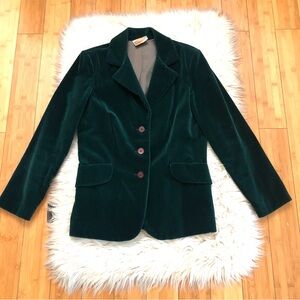 Vintage Koret of California Teal Velvet Classic Womens Blazer Jacket size M
